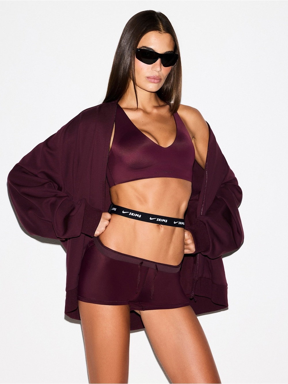 Nike SKIMS Size XS or Large Currant Oversized Matte Tricot Track Jacket